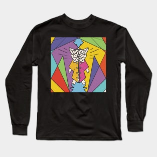 Geometric shape crazy mad cat Long Sleeve T-Shirt